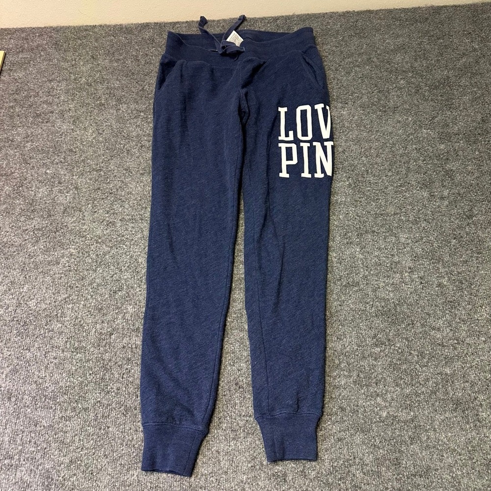Pink Joggers Womens Size XS Navy Blue Graphic Logo Drawstring Pockets Sweatpants